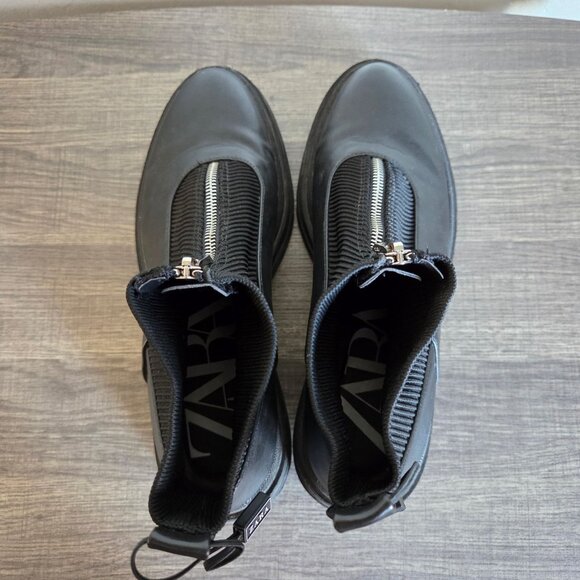 Zara Front Zip Knit Sock Combat Boots Black Size 9 EU 40 Chunky Moto Biker Goth - Picture 7 of 11